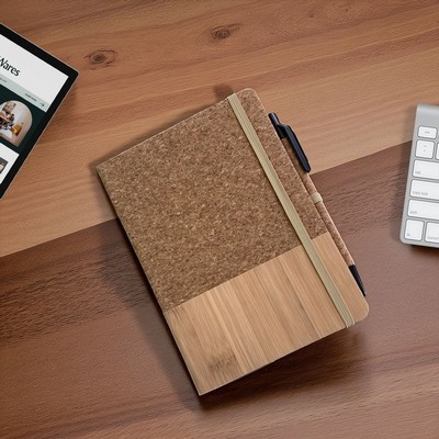 Cork Notebook With Pu Bamboo Structure And Cork Pen 80 Sheets