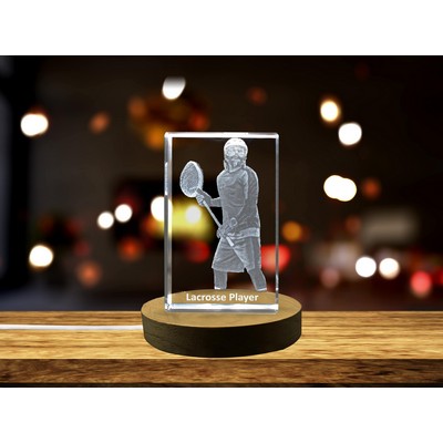 Lacrosse Player 3D Engraved Crystal Trophy Award w/LED Base Light for Recognizing Excellence