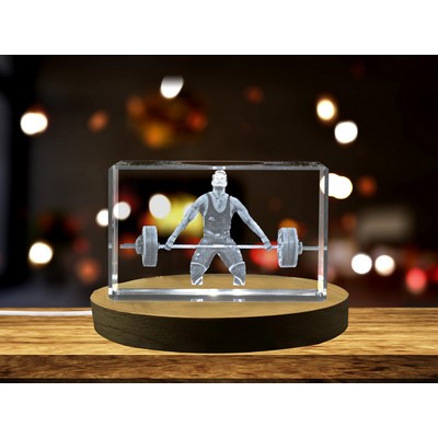 Weightlifting Player 3D Engraved Crystal Trophy Award - Recognition Keepsake