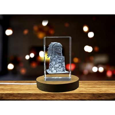 Indian Head Statue Trophy Award - Engraved Crystal Sculpture w/LED Base Light