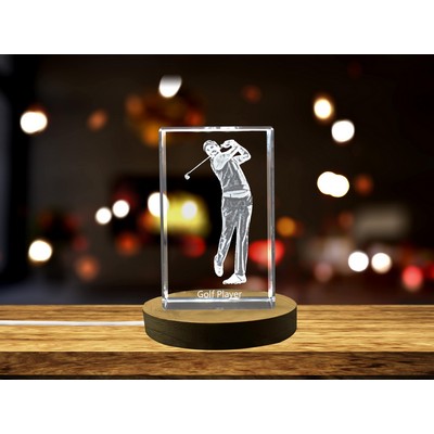 Golf Player 3D Engraved Crystal Recognition Trophy w/LED Base Light
