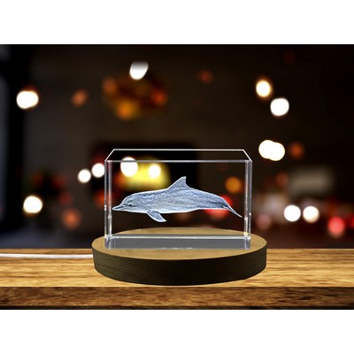 Guiana Dolphin Crystal Trophy Award w/LED Base Light - Marine Mammal Decor