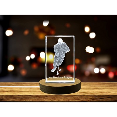 Ice Hockey Player 3D Engraved Crystal Trophy - Recognition Award
