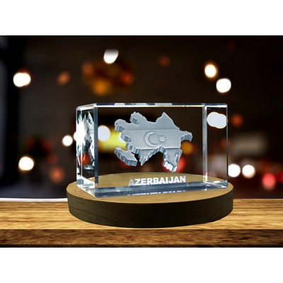 Azerbaijan 3D Engraved Crystal Award Trophy w/LED Base Light - Recognition Decor