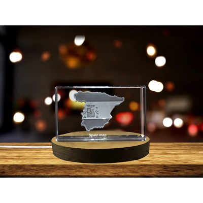 Spain 3D Engraved Crystal Trophy Award w/LED Base Light - Keepsake Decor