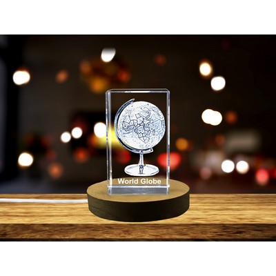 Intricately Crafted Crystal Engraved Globe Trophy Award w/LED Base
