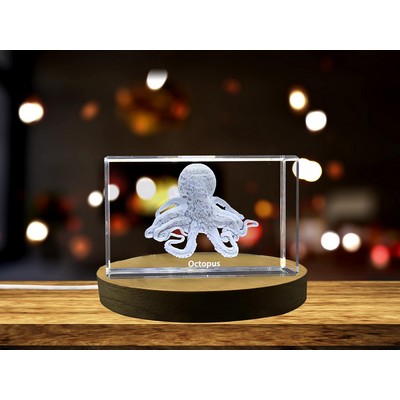 Intricate Octopus Crystal Trophy Award w/LED Base - Handcrafted Marine Life Carving