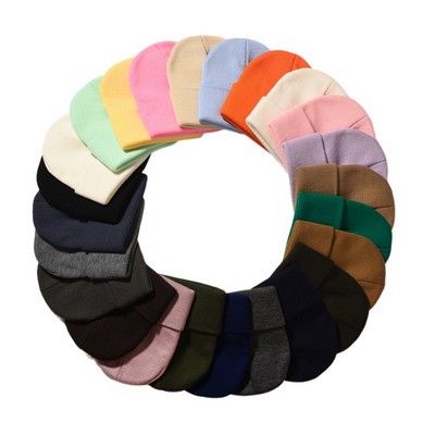 Solid Color Beanie Embroidery Cuff Both Men Women