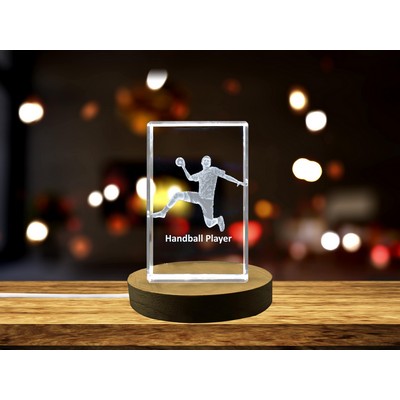 Handball Player 3D Engraved Crystal Trophy Award - Recognition Gift for Champions and Coaches