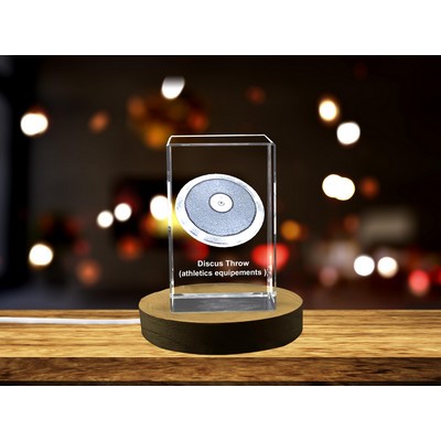 Discus Thrower 3D Engraved Crystal Trophy Award w/LED Base Light