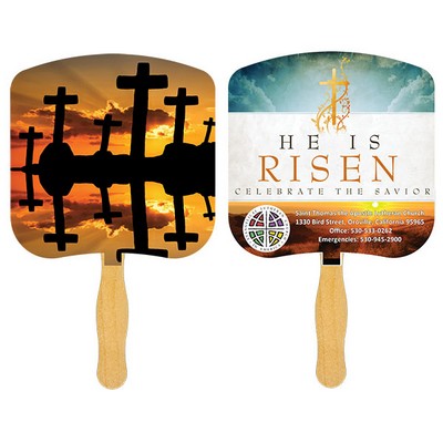 Religious Hand Fan/ Crosses at Sunset