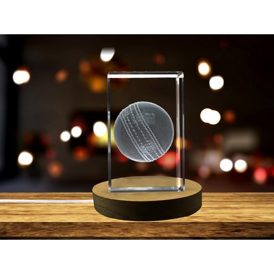 Cricket Ball 3D Engraved Crystal Trophy Award w/LED Base - Sport Decor