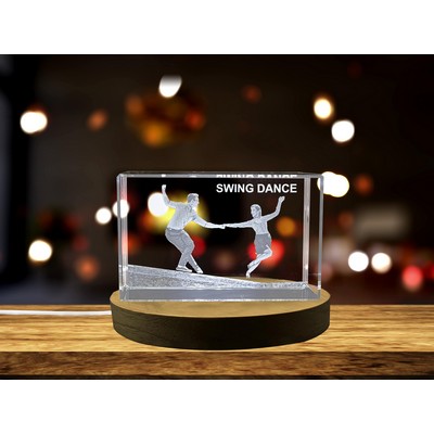 Swing Dancers 3D Engraved Crystal Trophy Award w/LED Base