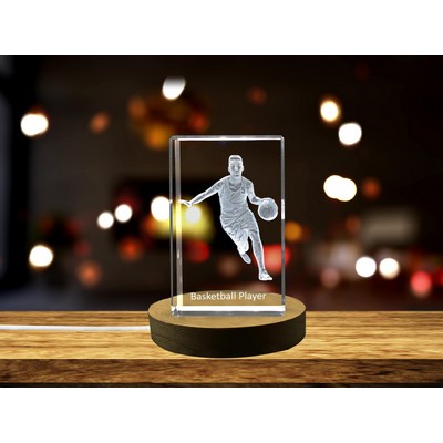 Basketball Player 3D Engraved Crystal Trophy Award w/LED Base Light
